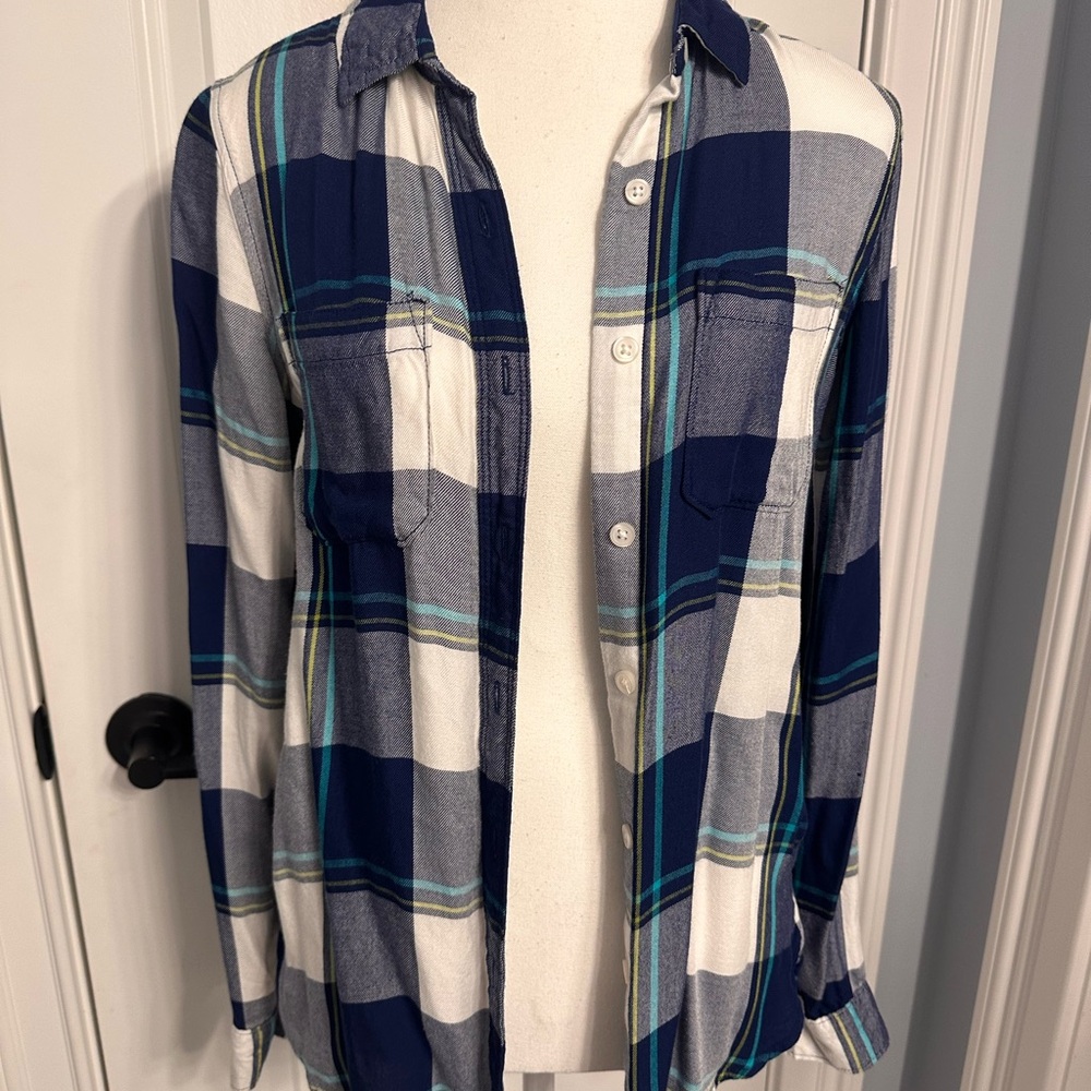 SO Blue and White Plaid Casual Shirt